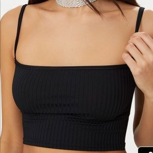 NWT PRETTYLITTLETHING Black Rib Square Crop Top S